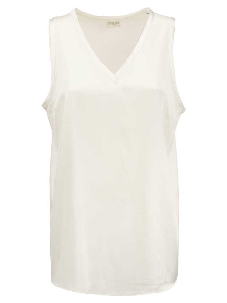 Brunello Cucinelli Stretch Satin Top - White