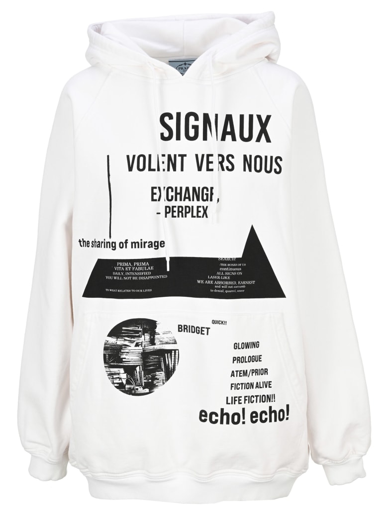 Prada Oversized Hoodie - WHITE BLACK PRINT