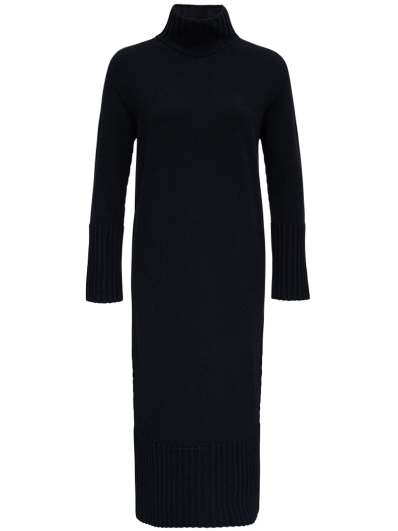 Antonelli Penguin Long Black Wool And Silk Dress - Black
