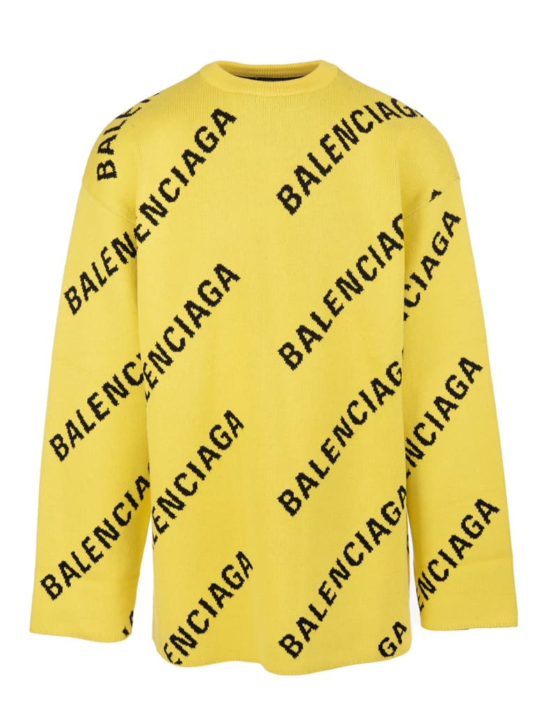 Balenciaga Unisex Yellow Allover Logo Crewneck Pullover - Yellow/black