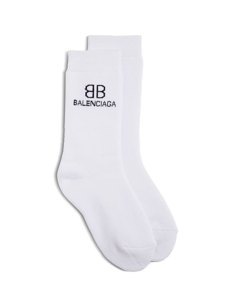 Balenciaga Cotton Socks With Contrasting Logo - White