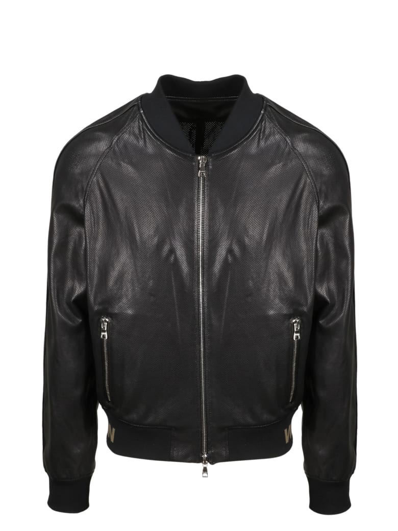 perforated leather bomber jacket
