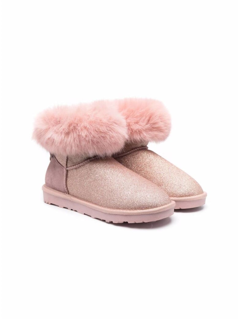 Monnalisa Pink Glittered Leather Boots - Pink