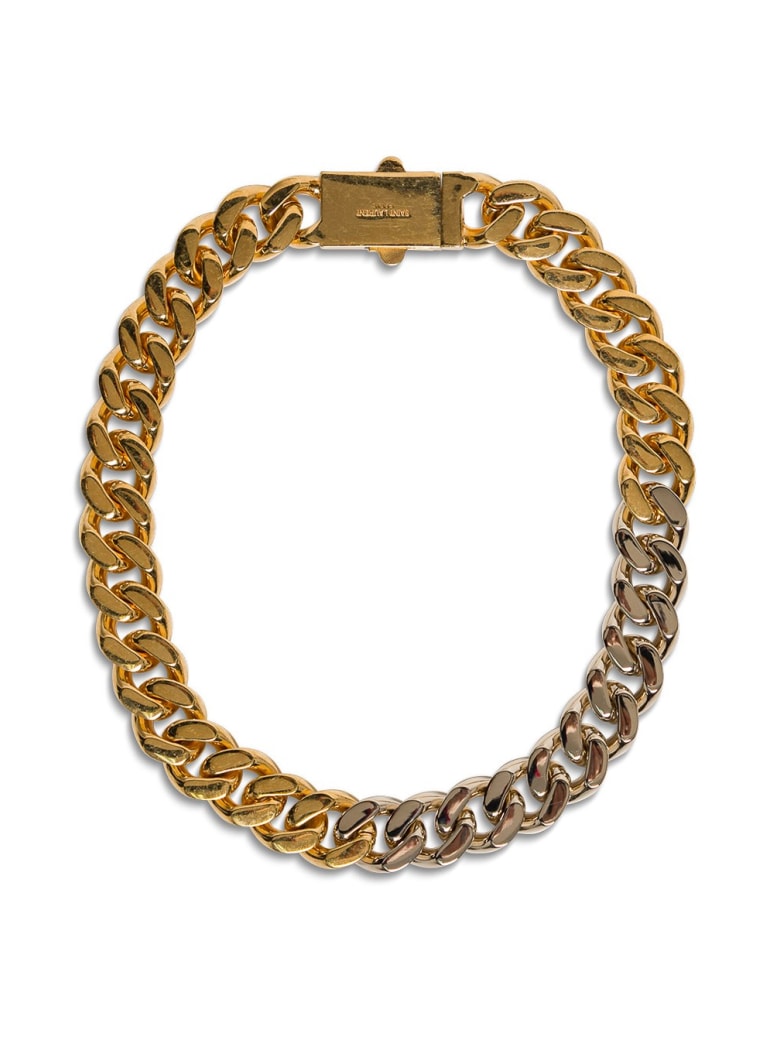 Saint Laurent Chain Necklace In Golden And Silver Plated Brass - Metallic