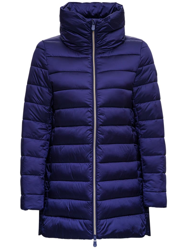 Save the Duck Blue Nylon Long Down Jacket - Blu
