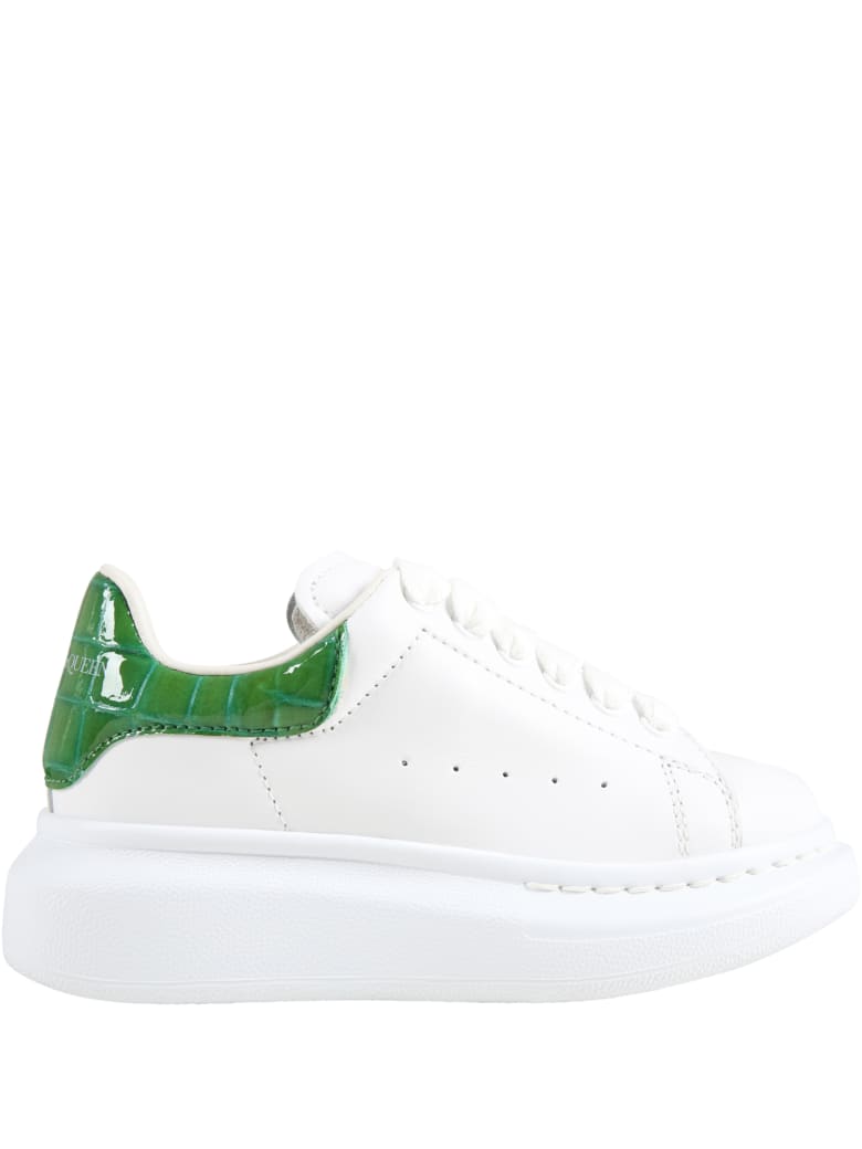 Alexander McQueen White Sneakers For Kids With Crocodile Effect - White