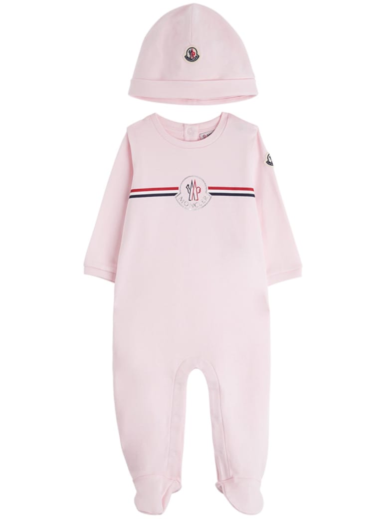 Moncler Onesie And Hat Suit In Pink Jersey - Pink