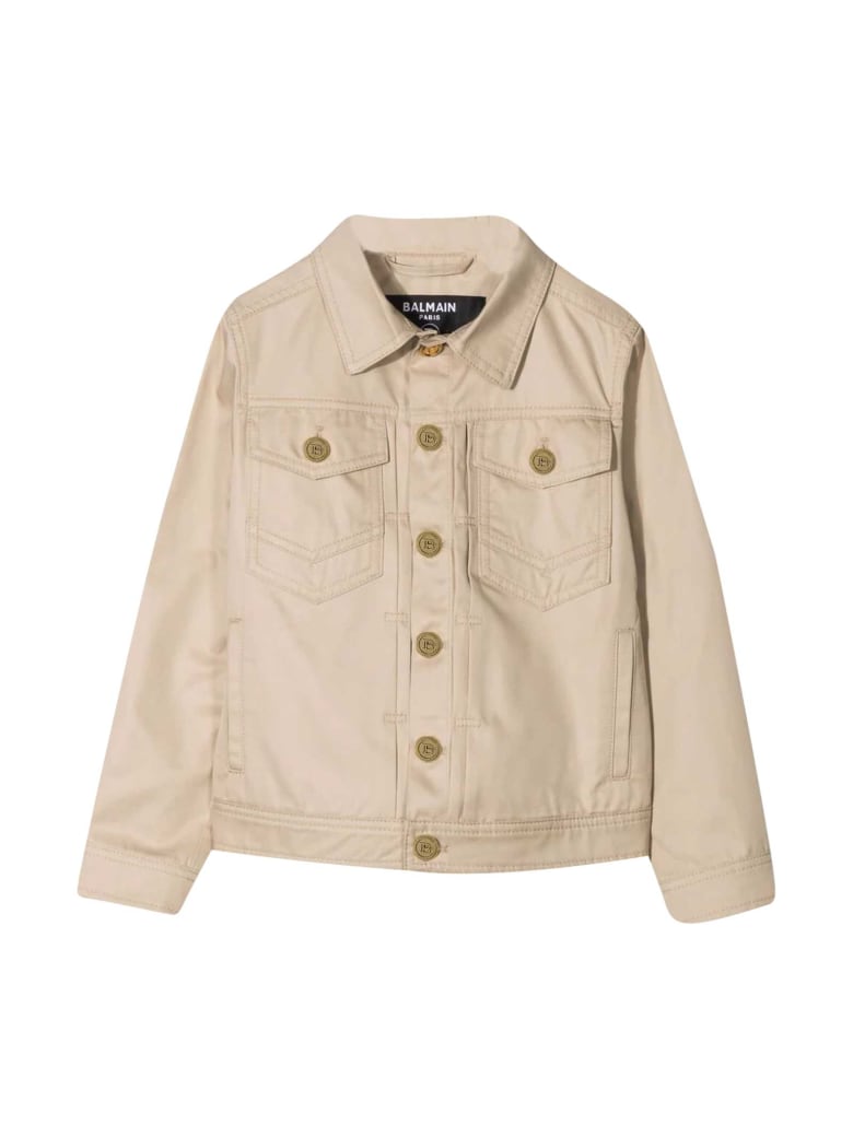Balmain Giacca Teen Con Logo Goffrato - Beige