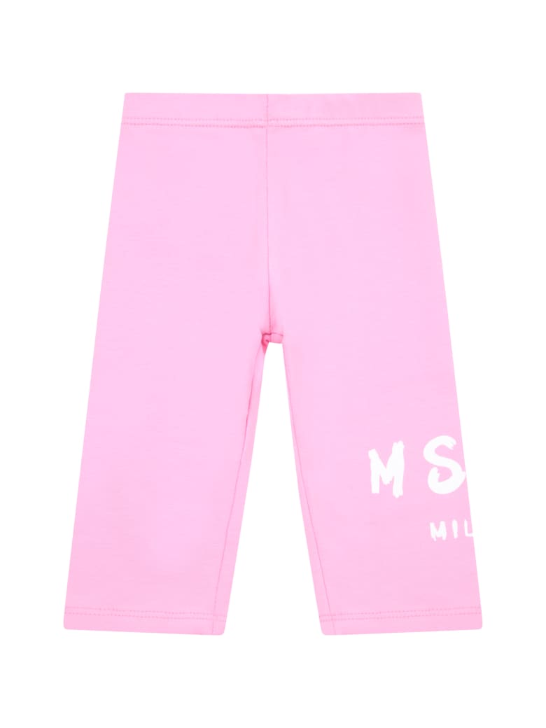 MSGM Pink Leggings For Babygirl Wih Logo - Pink