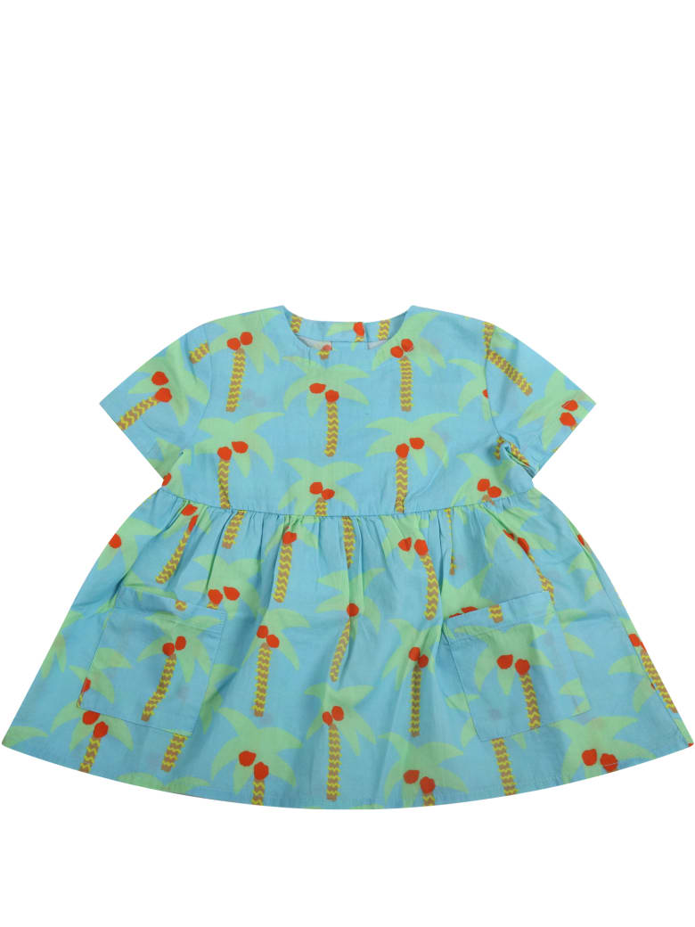 Stella McCartney Kids Light Blue Dress For Babygirl With Palm Trees - Light Blue