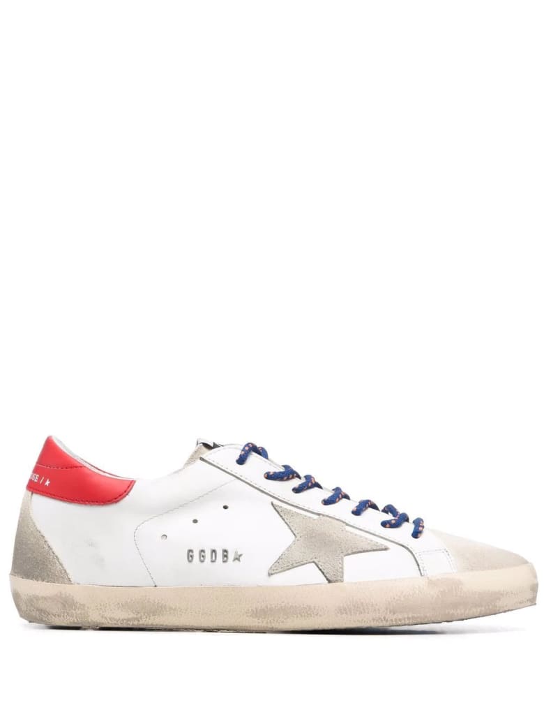 Golden Goose Man White Super-star Sneakers With Red Spoiler And Two-tone Laces
