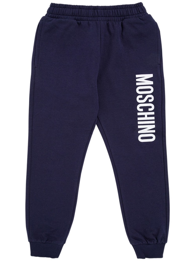 Moschino Blue Cotton Jogger With Logo Print - Blu