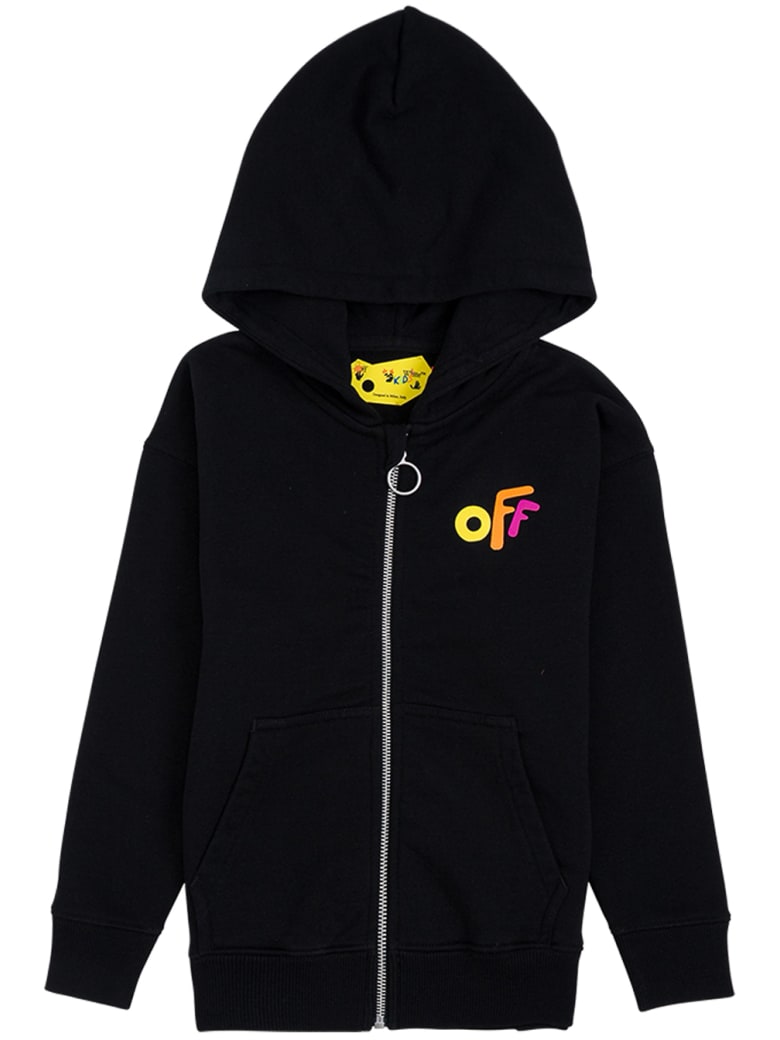 Off-White Black Jersey Hoodie With Logo Print - Black