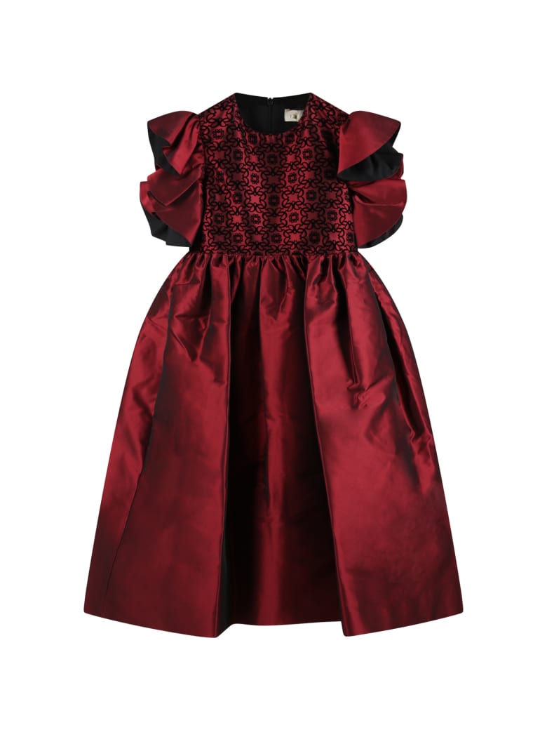 Elie Saab Red Dress For Girl With Logos - Bordeaux