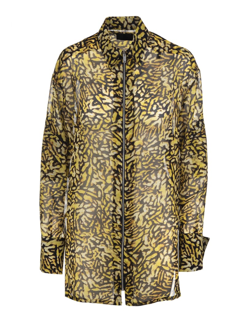 Givenchy Yellow And Black Animalier Silk Georgette Shirt With Zip - Black/yellow