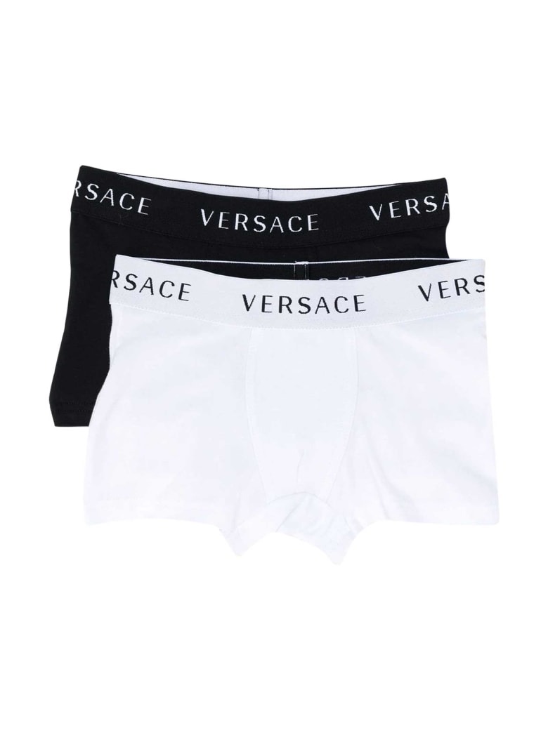Versace Black And White Slips Set With Print - Bianco/nero
