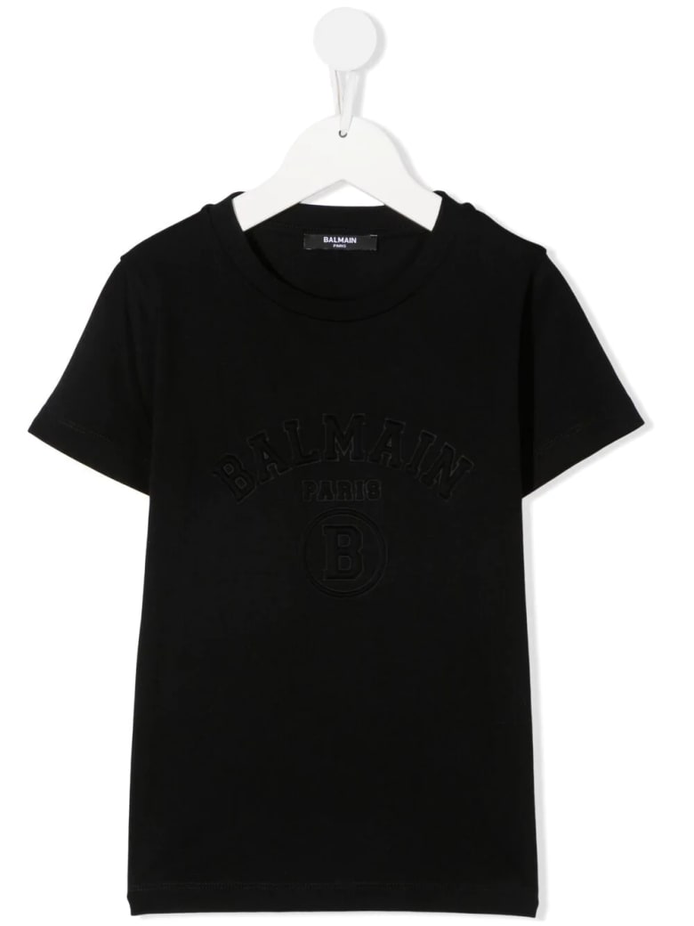 Balmain Unisex Kid Black T-shirt With Embossed Logo