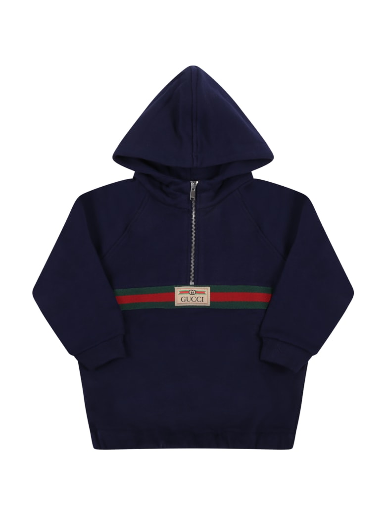 Gucci Bluw Sweatshirt For Baby Boy With Web Detail - Blue