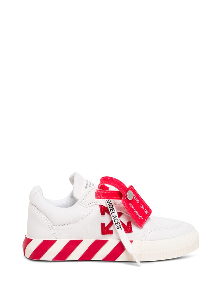Off-White Low Vulcanized White And Red Fabric Sneakers - White