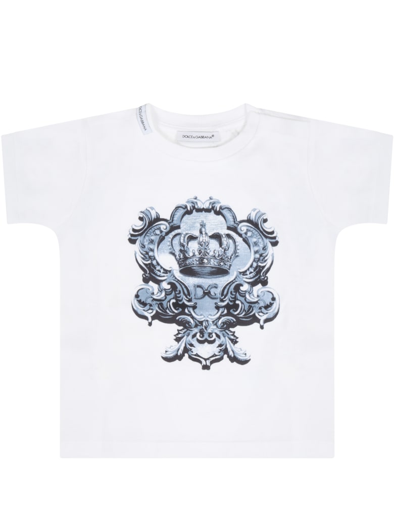 Dolce & Gabbana White T-shirt For Babykids With Crown - White