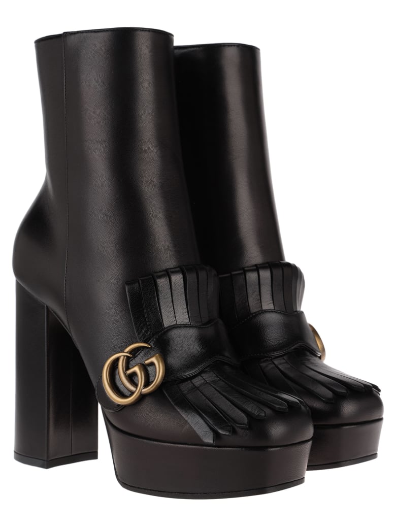gucci leather platform ankle boot with fringe