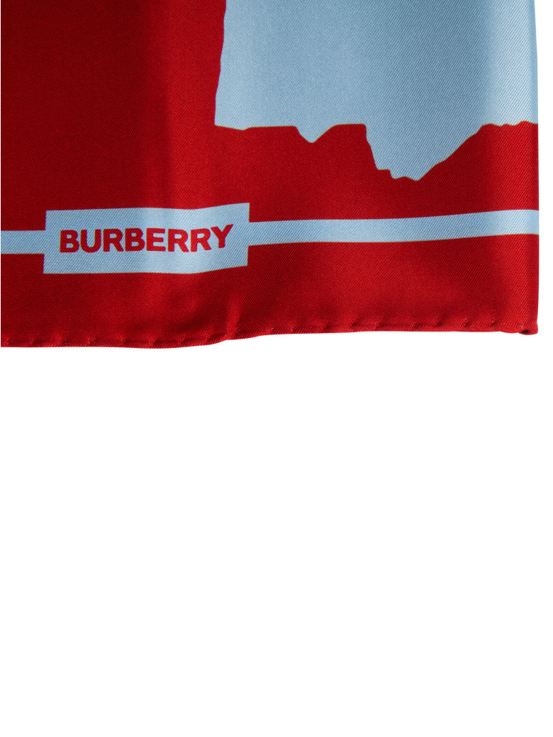 Burberry Double Print Love Silk Square Scarf - Red/Camel