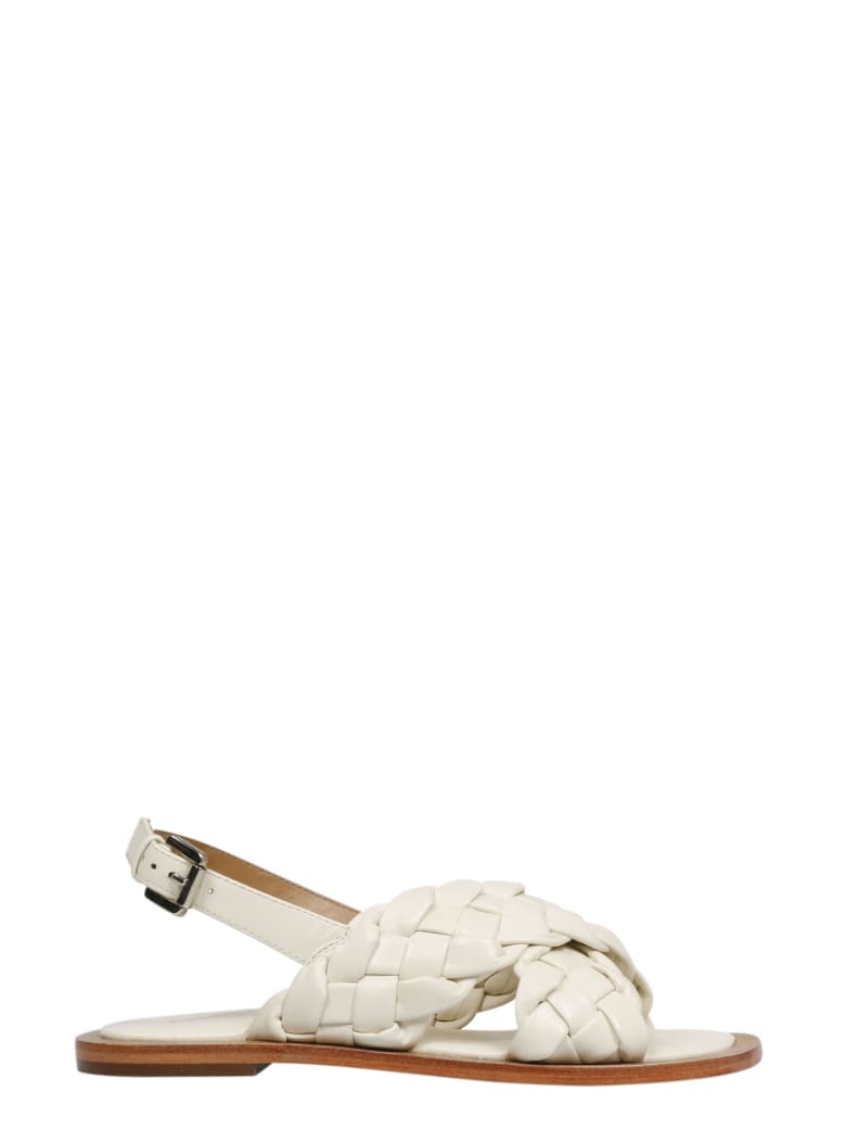 Coral Blue Woven Leather Sandals - White