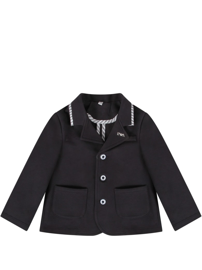 Armani Collezioni Blue Jacket For Baby Boy With Iconic Eagle - Blue