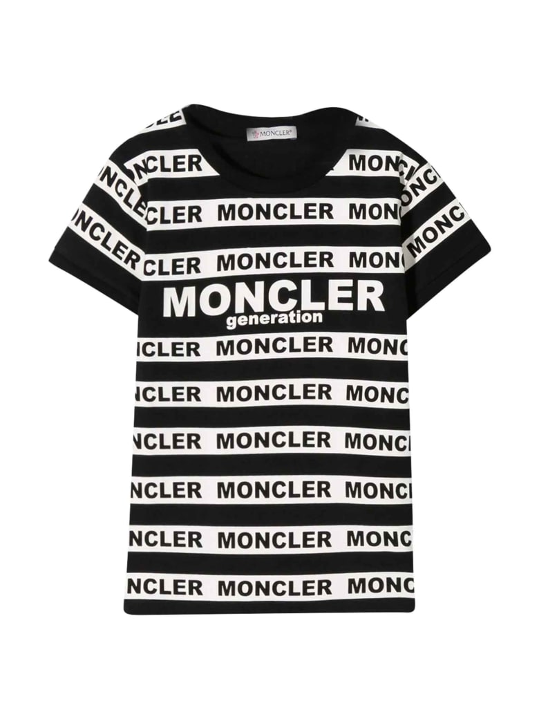 Moncler Black And White T-shirt With Logo Bands - Nero.