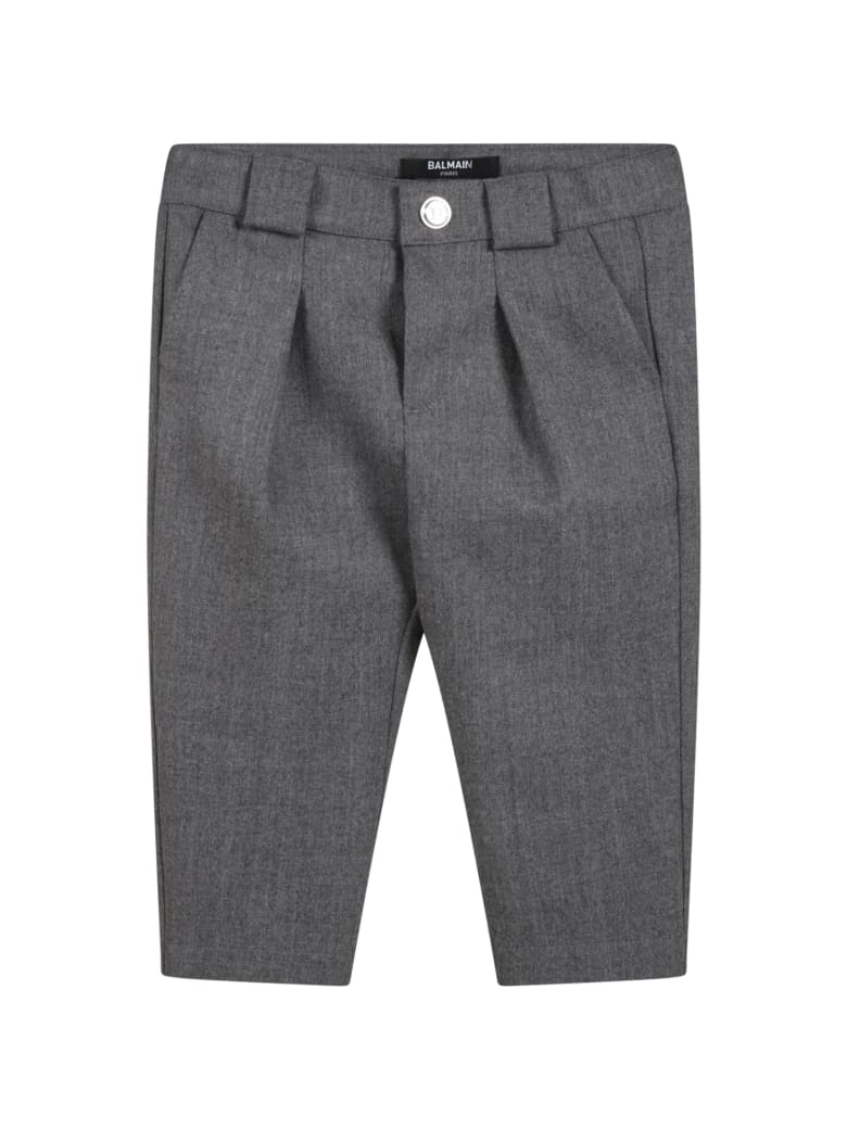 Balmain Gray Trousers For Baby Girl - Grey