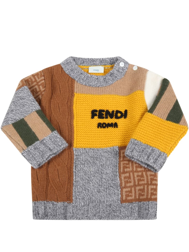 Fendi Multicolor Sweater For Baby Boy With Black Logo - Multicolor