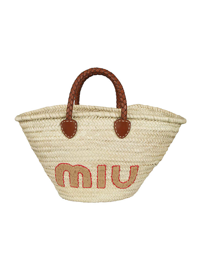 Miu Miu Logo Embroidered Basket Tote - Natural