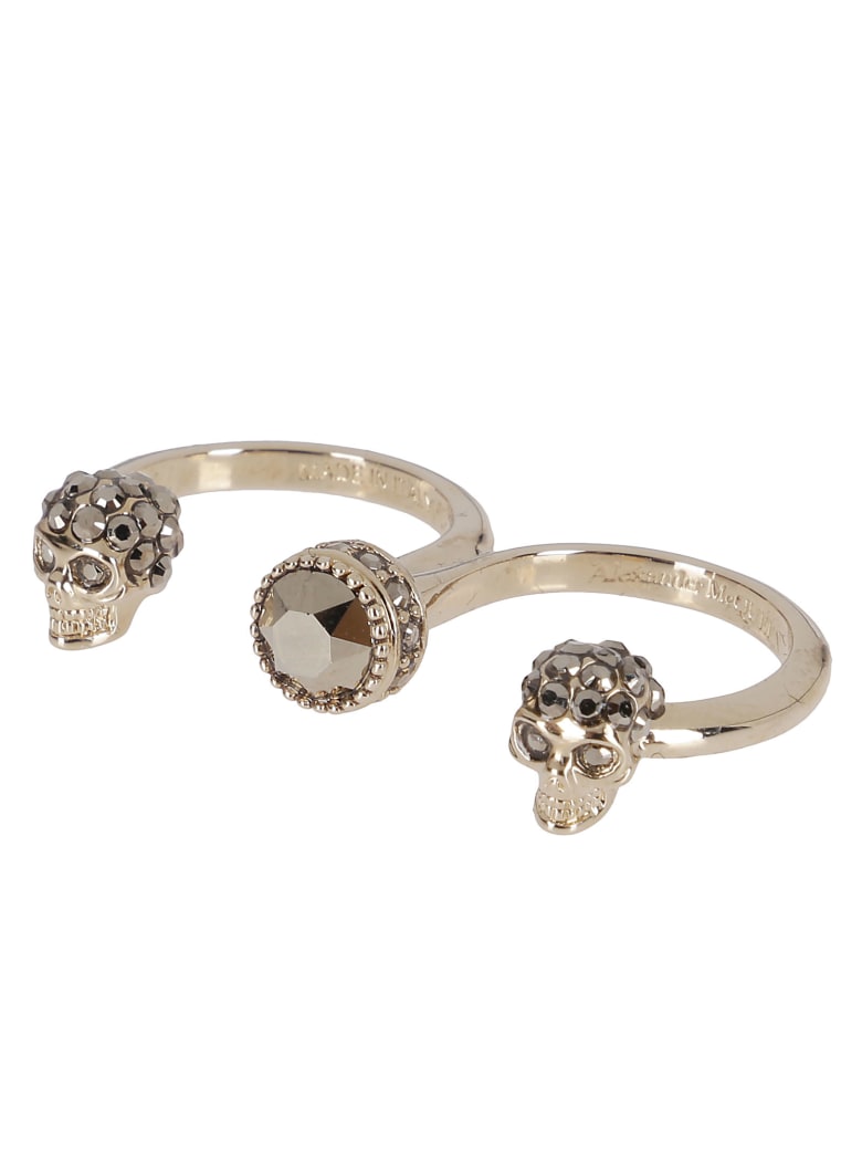 Alexander McQueen Gold-tone Steel Skull Double Ring - Oro