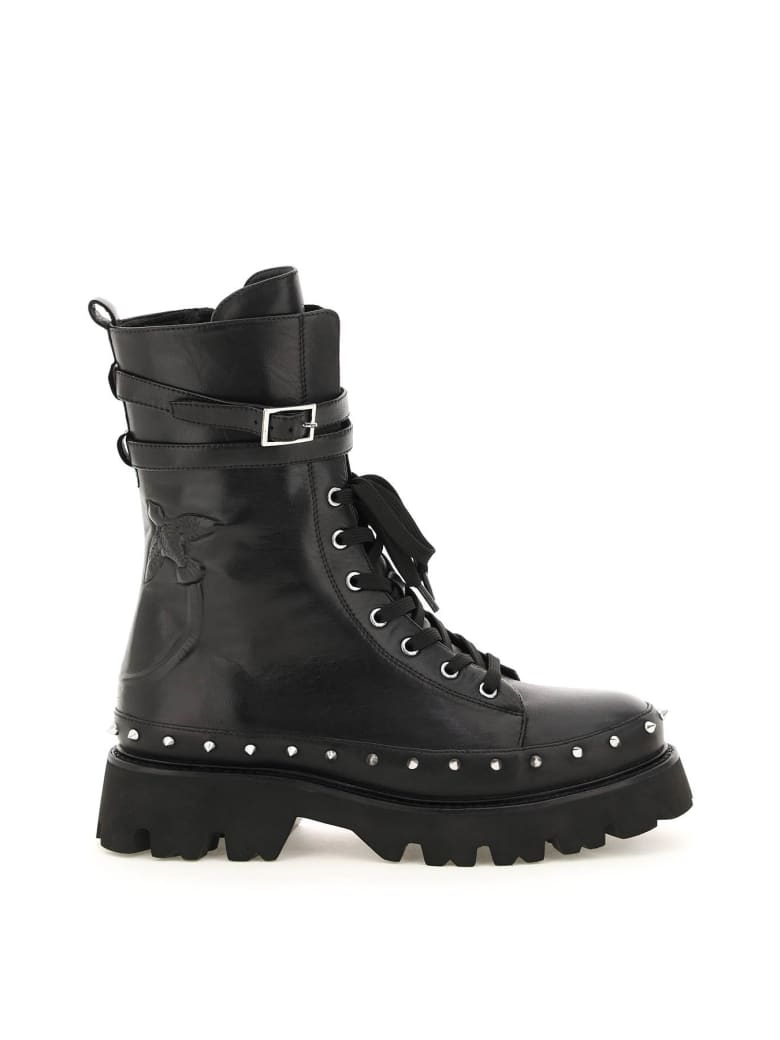 Pinko Leather Combat Boots With Studs | italist, ALWAYS LIKE A SALE