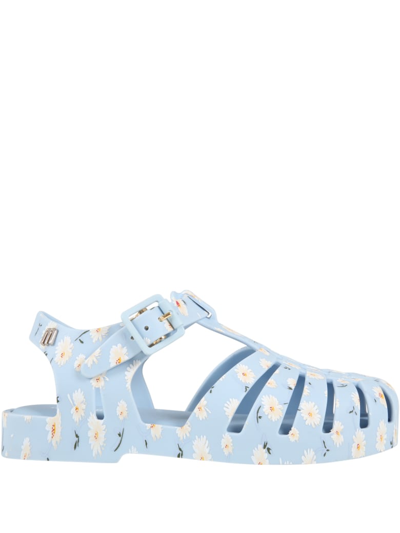 Melissa Light Blue Sandals For Girl With Daisies - Light Blue