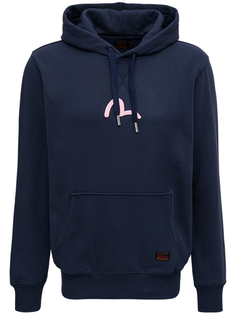 Evisu Blue Cotton Hoodie With Logo Print - Blu