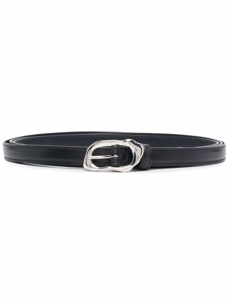 Alexander McQueen Long Black Belt In Fused Metal Effect Leather - Black