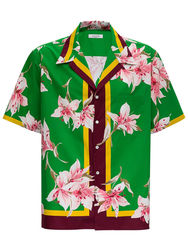 Valentino Cotton Shirt With Floral Print - Green