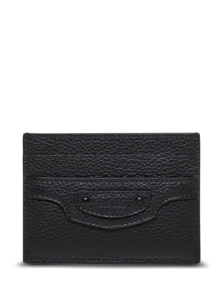 Balenciaga Grained Leather Cardholder With Logo - Black