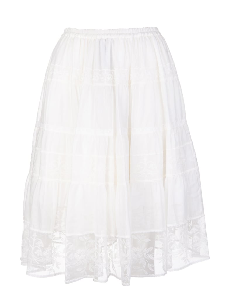 Ermanno Scervino White Flounced Skirt With Lace Inserts