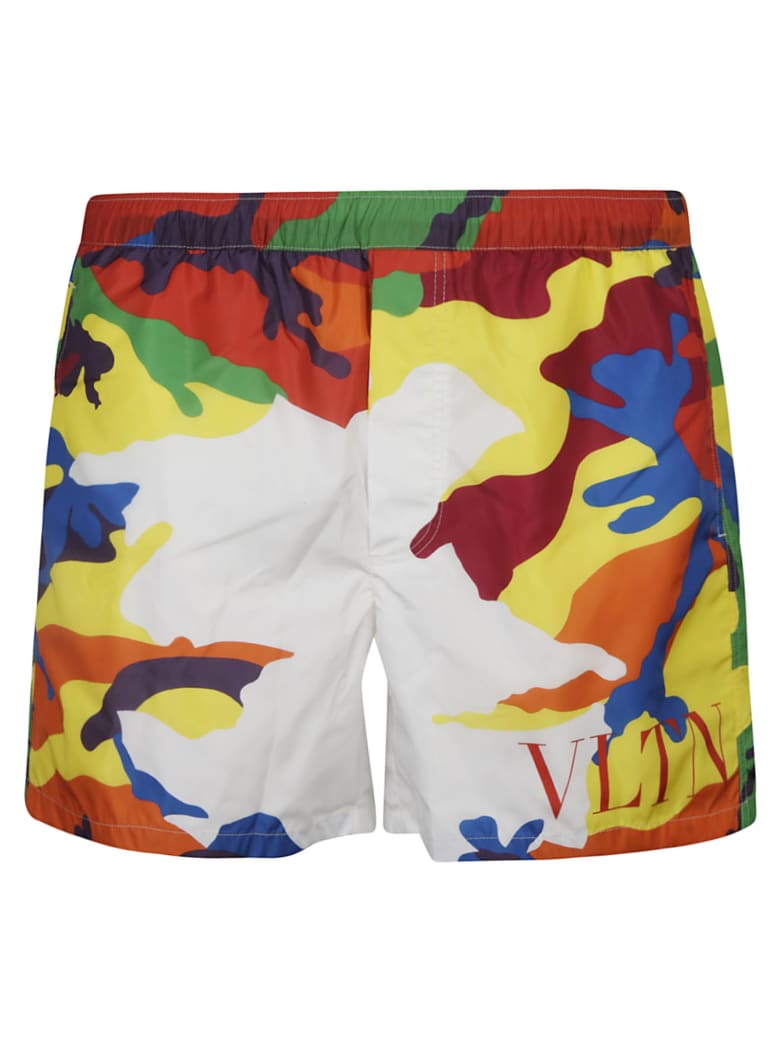 Valentino Vltn Logo Camouflage Shorts - White