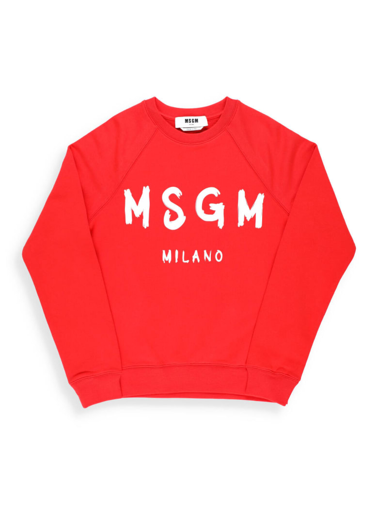 MSGM Logo Cotton Sweatshirt - STRAWBERRY RED