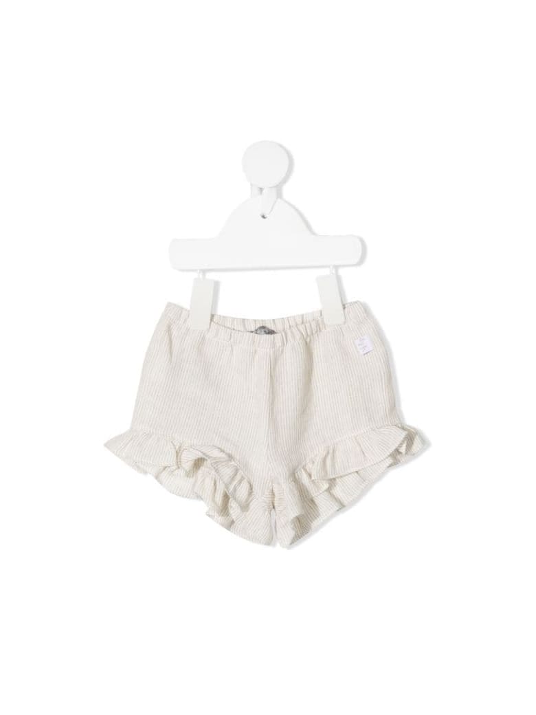 Il Gufo Newborn Beige Striped Pure Linen Shorts With Ruffles