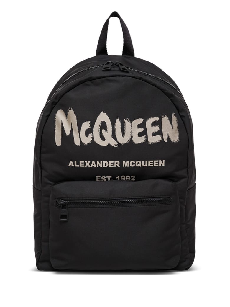 Alexander McQueen Metropolitan Graffiti Fabric Backpack With Logo - Black