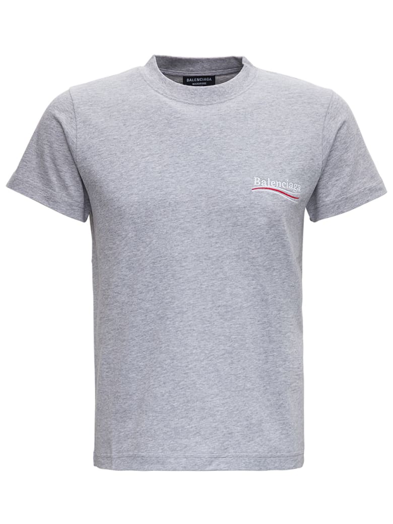 Balenciaga Grey Cotton T-shirt With Logo Print - Grey