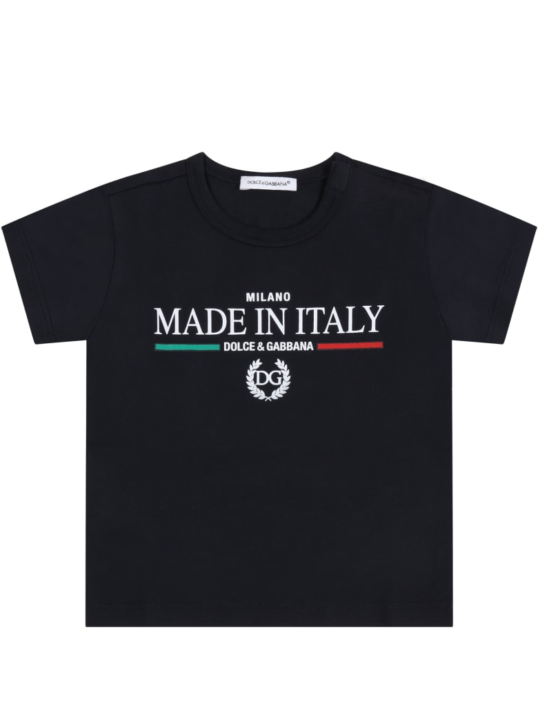 Dolce & Gabbana Black T-shirt For Babykids With Logos - Black