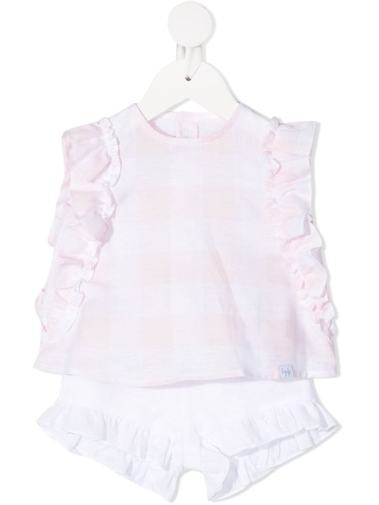 Il Gufo Newborn Two-piece Suit In Pearl Pink Vichy Linen - Rosa