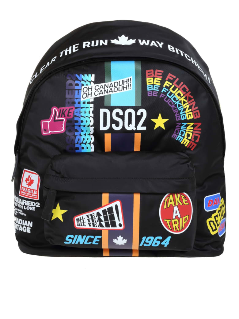 Dsquared2 Traveler Stickers Backpack In Nylon - Black