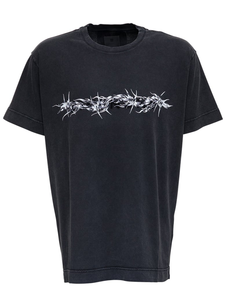 Givenchy Black Oversize Cotton T-shirt With Print - Black
