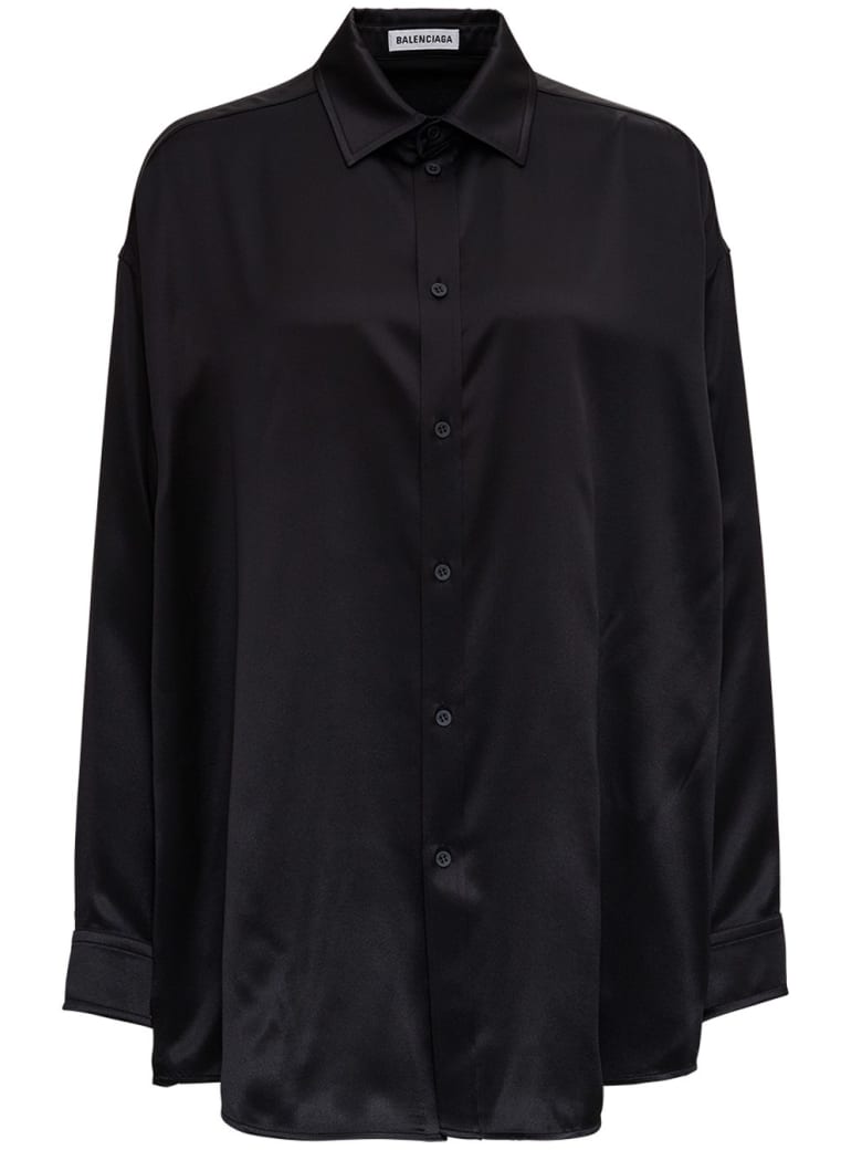 Balenciaga Silk Satin Shirt With Contrast Back Print - Black